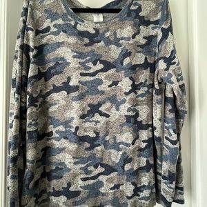 Blue and Gray Crew Neck Camouflage Sweater